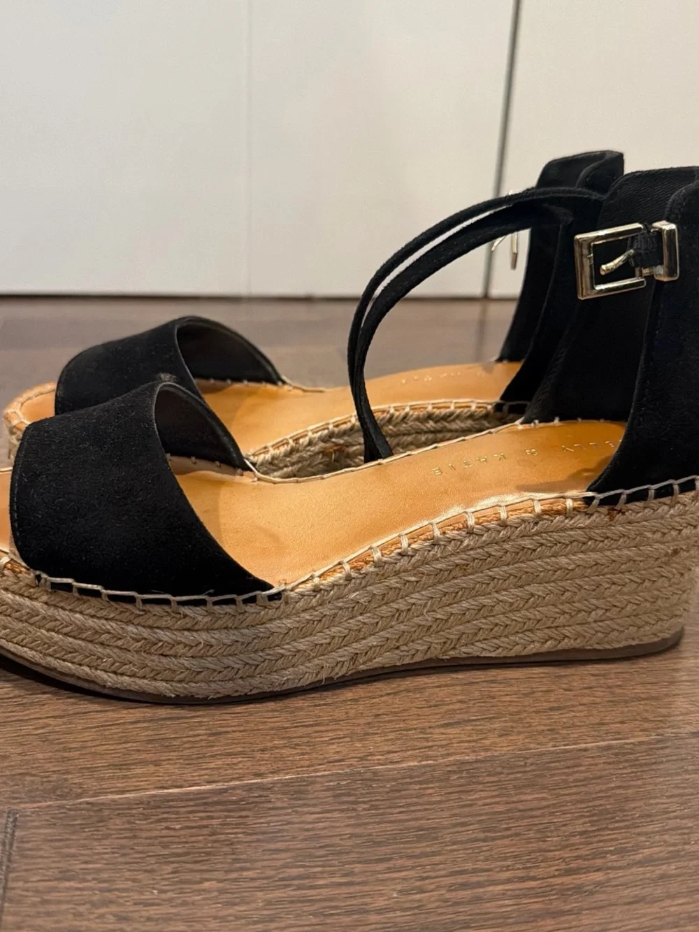 Kelly & Katie Black Suede Espadrille Wedge Sandals